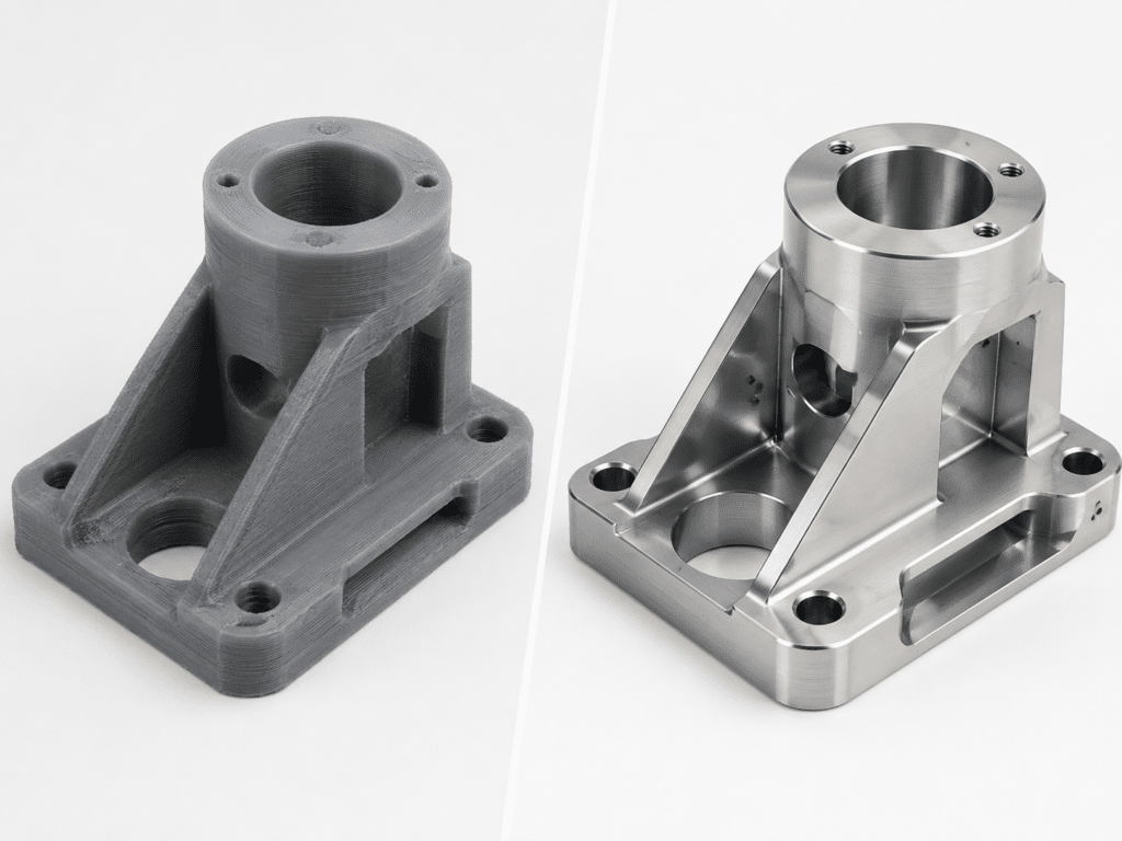 Prototype imprimé en 3D comparé à un prototype usiné CNC